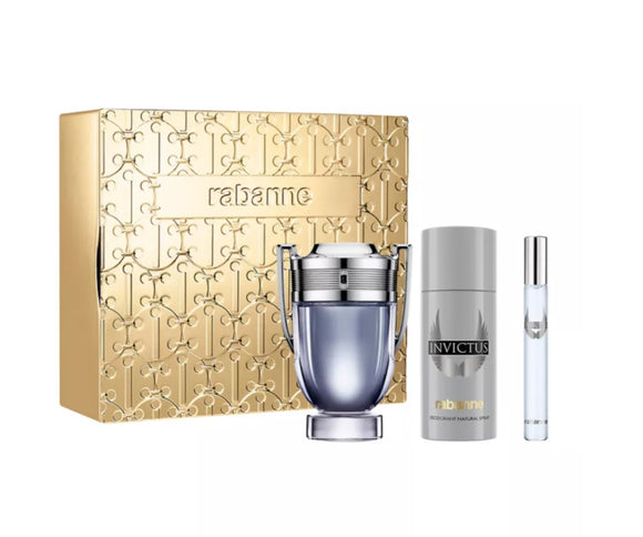 PACO RABANNE INVICTUS 3 Pc Set (M) EDT SP 3.4, DEO 5.1, SP 0.34 OZ