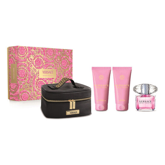 VERSACE BRIGHT CRYSTAL(W)(H/B)4PC SET(3.0oz edt sp,3.4oz Body Lotion,3.4oz Shower Gel,Beauty Case)