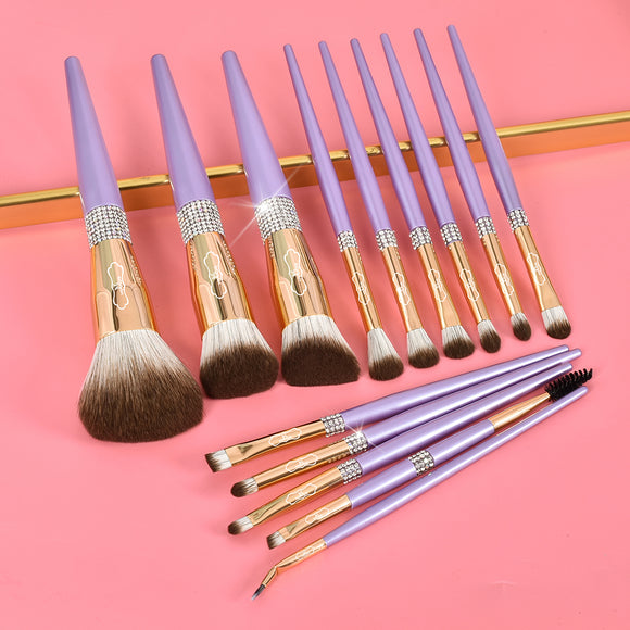 PURPLE & GOLD 14 makeup brushes set